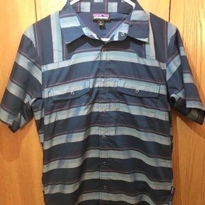 Patagonia Blue Striped Short Sleeve Button Polo